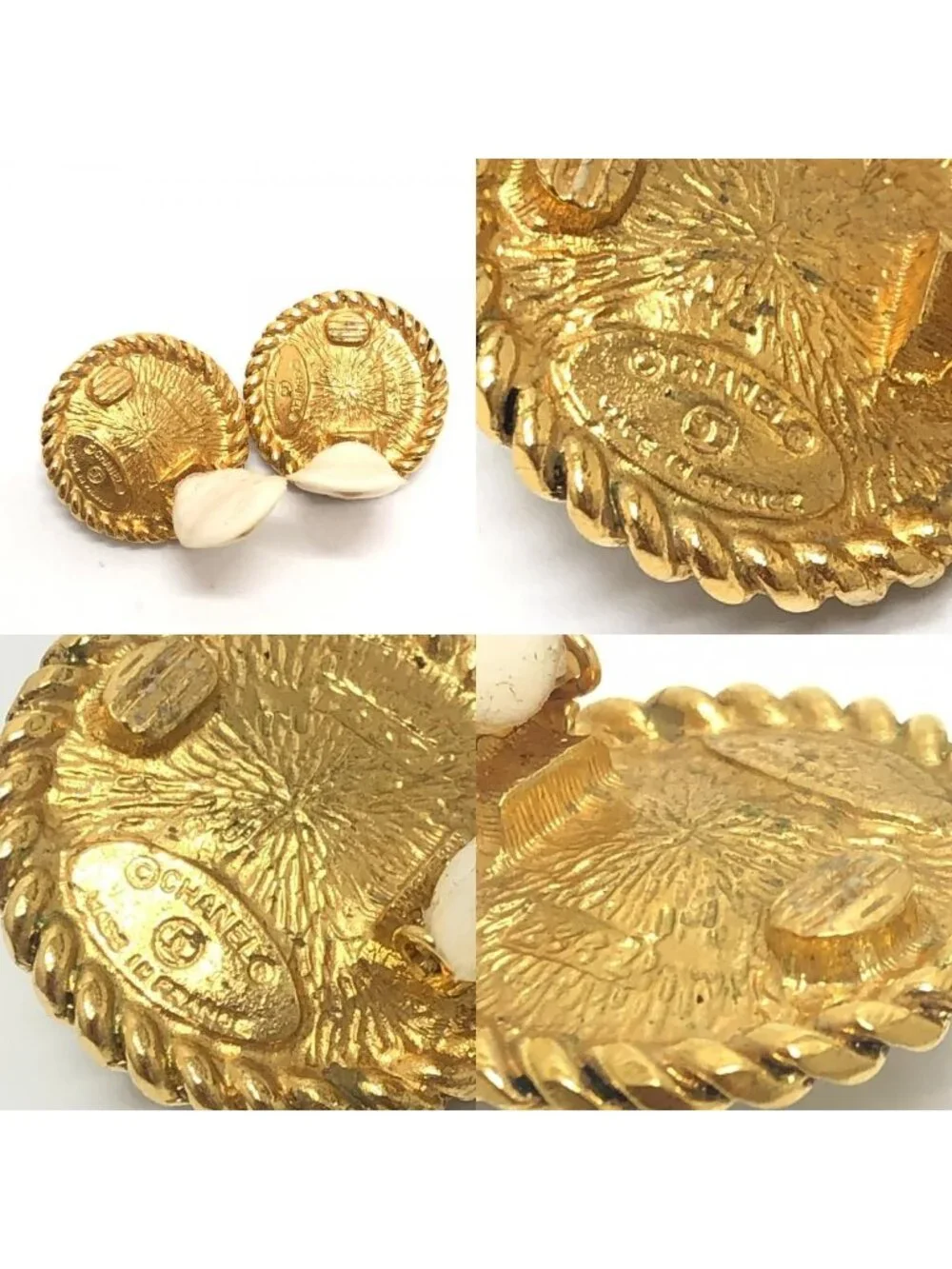 Chanel Earrings CC Logo Metal Gold
